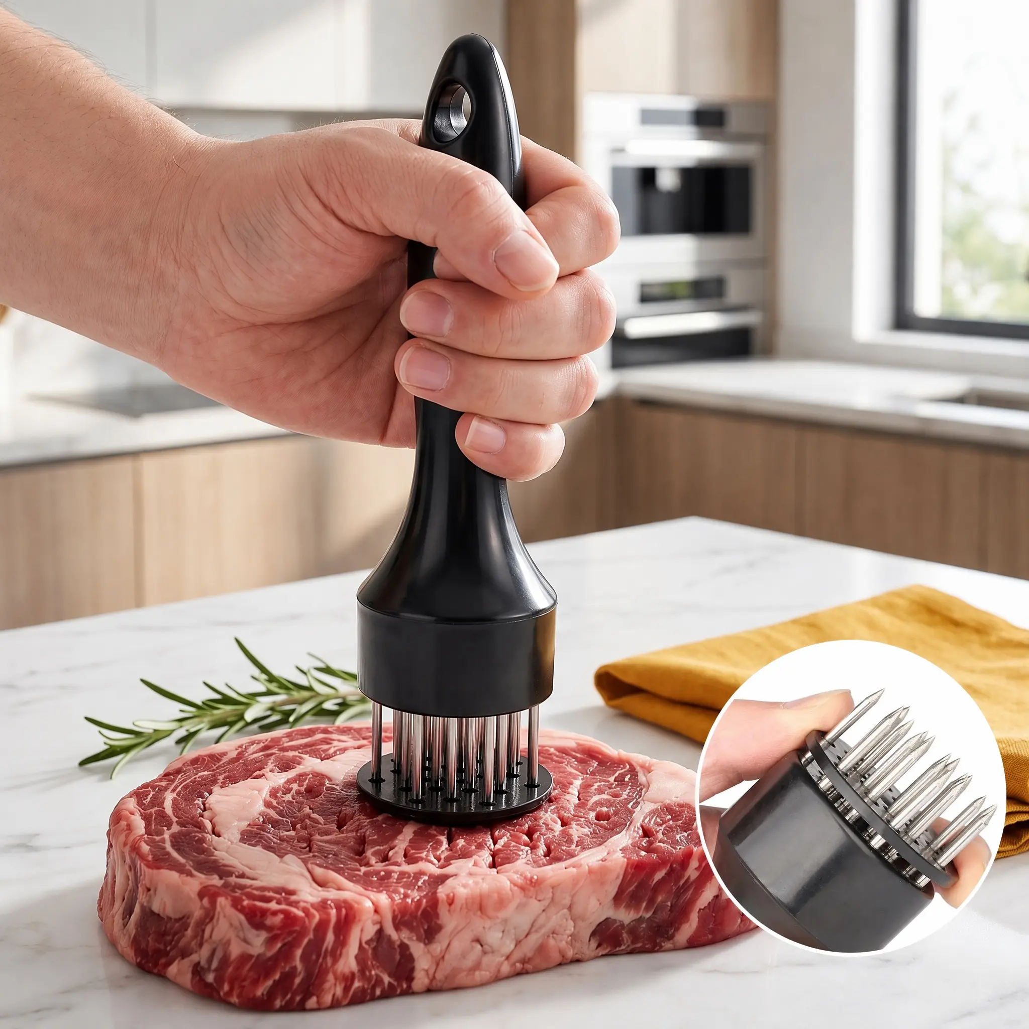 Stainless Steel Meat Tenderizer Hammer Multi Purpose Kitchen Tool with Sharp Needles Durable Meat Mallet for Chicken Beef and Steak Easy Grip Handle-YY1