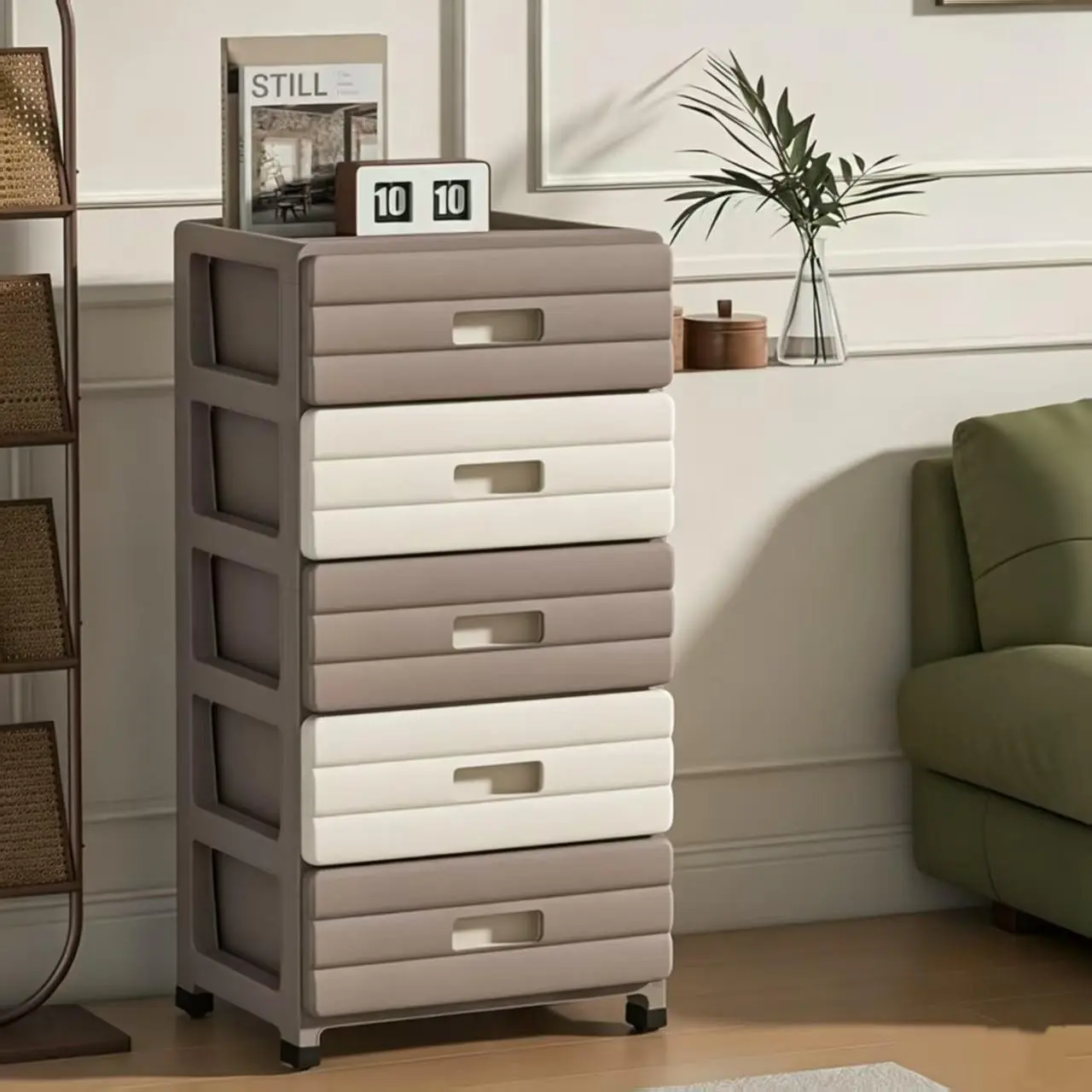 5 Drawer Plastic Rolling Storage Cabinet, Durable PP Sliding Drawers, Large Capacity Organizer, Easy Assembly for Bedroom, Bathroom, Office