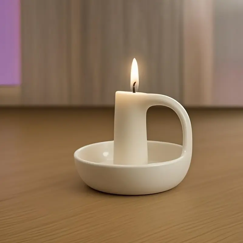 1pc Elegant White Ceramic Candlestick - Nordic Modern Design, Creative Home And Inn Decor, Suitable for Yoga Studios And Religious Scenes, Tabletop Candle Prop, Candlestick Decoration