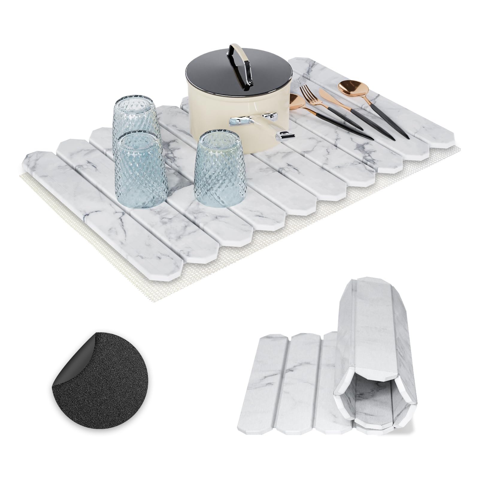 Large Stone Dish Drying Mat, 24" * 16" Quick Dry Collapsible Drying Dish Mats, Absorbent Diatomaceous Earth Mat for Kitchen Counter, Bottles, Cups