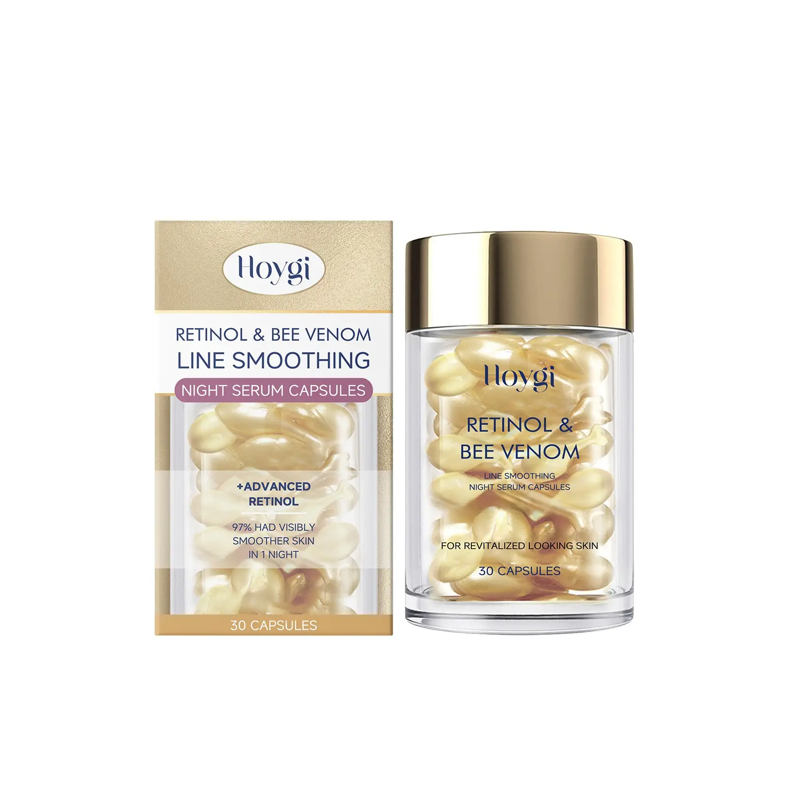 Hoygi Retinol and Bee Venom Night Essence Serums Capsules, Gentle Nighttime Care, Moisturizes Skin, Revitalizes with Fresh Energy, Skincare Routine, Moisturizing, Deep Hydration Serum