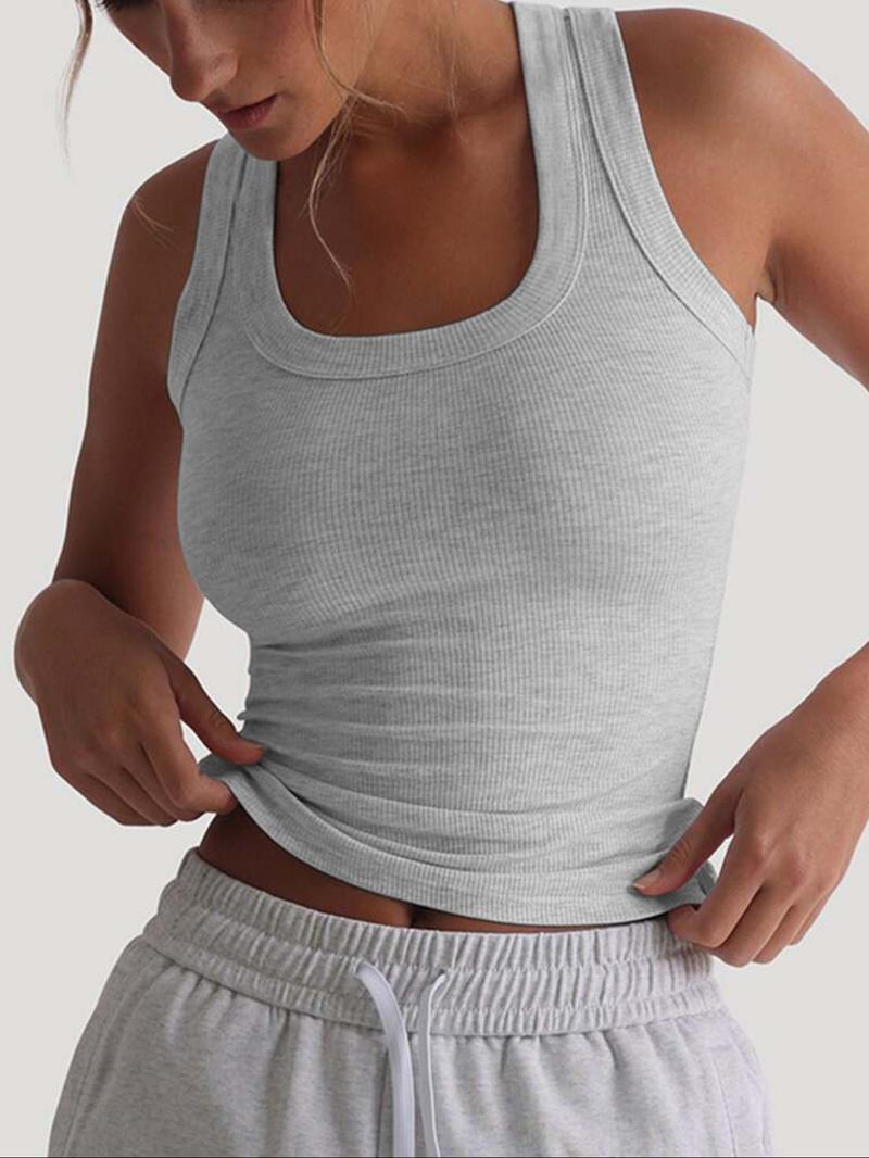 Women's Casual Slim-Fit Plain Tank Top, Summer Lightweight Fabric Ribbed Knit Vest, Versatile Layering Piece