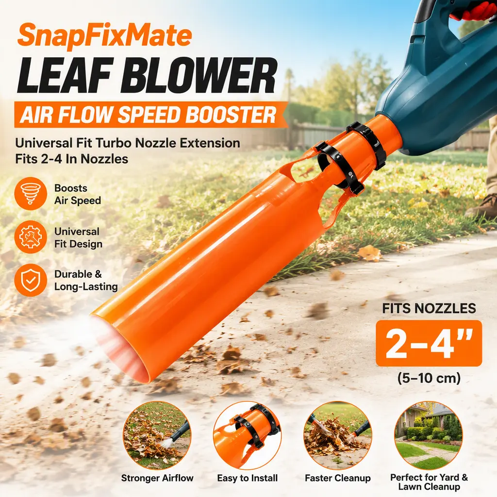 SnapFixMate Leaf Blower Air Flow Speed Booster Attachment, Universal Turbo Nozzle Extension, Compatible with 2-4 Inch Nozzles, Handy Garden Tool for Yard & Lawn Cleanup