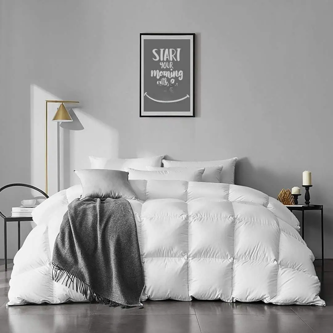 Size Feathers Down Comforter - Ultra Soft  Seasons    Duvet Insert Medium Warm Quilted Bed Comforter with Corner Tabs (68x90, White)