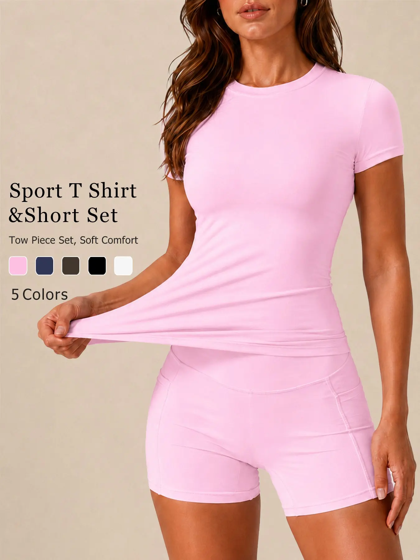 Women’s 2 Piece Workout Set Solid Color Crew Neck Short Sleeve Top and Shorts High Stretch Comfortable Breathable Butt Lifting Tummy Control Yoga Set for Gym Cooling Quick Dry Pilates Running Cycling Daily, Buttery Soft Activewear