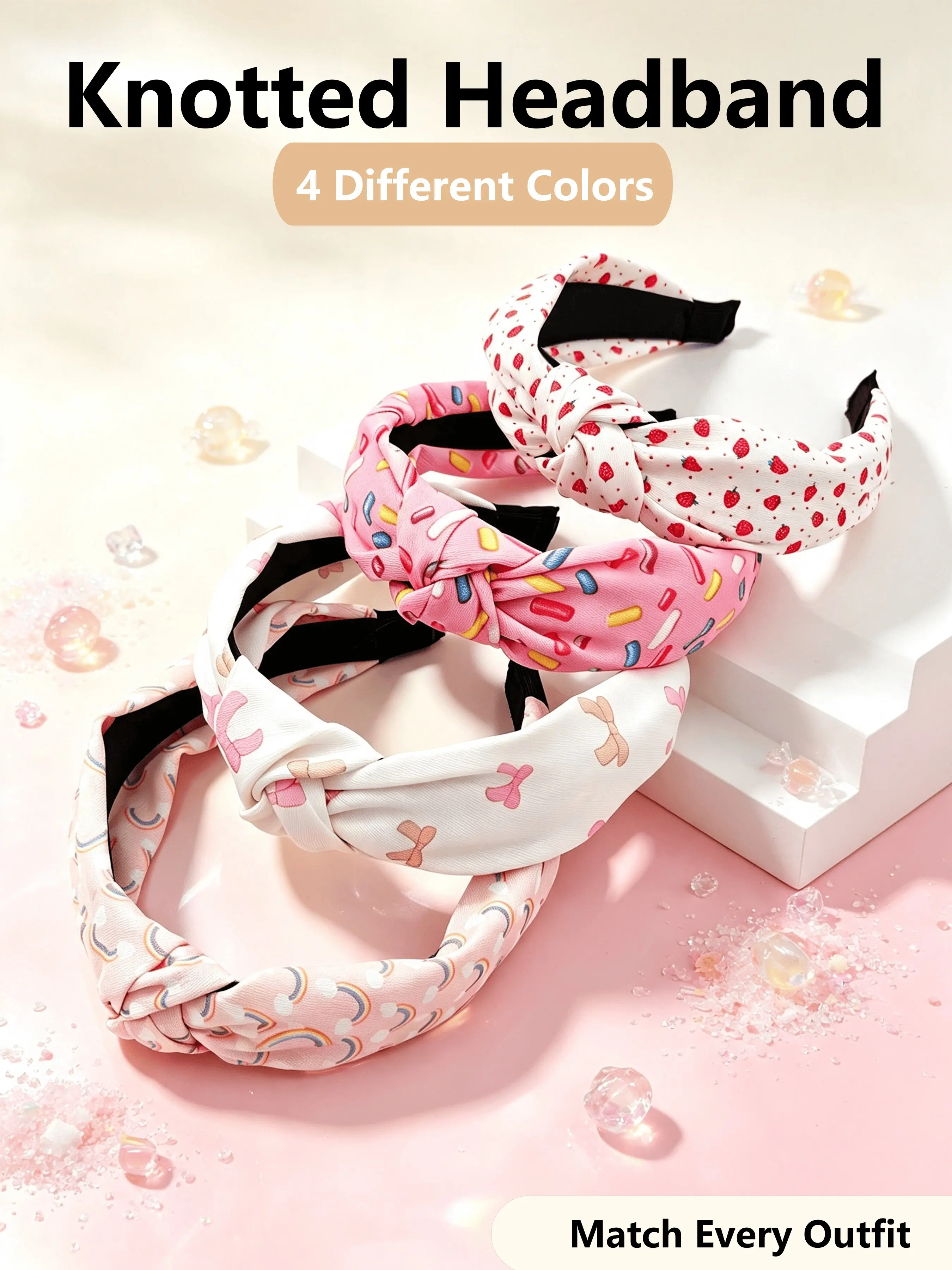 4-Piece Cute Hair Accessories Set, Rainbow Strawberry Butterfly Design, Polyester Fabric Headbands, Perfect for Daily Use and Parties