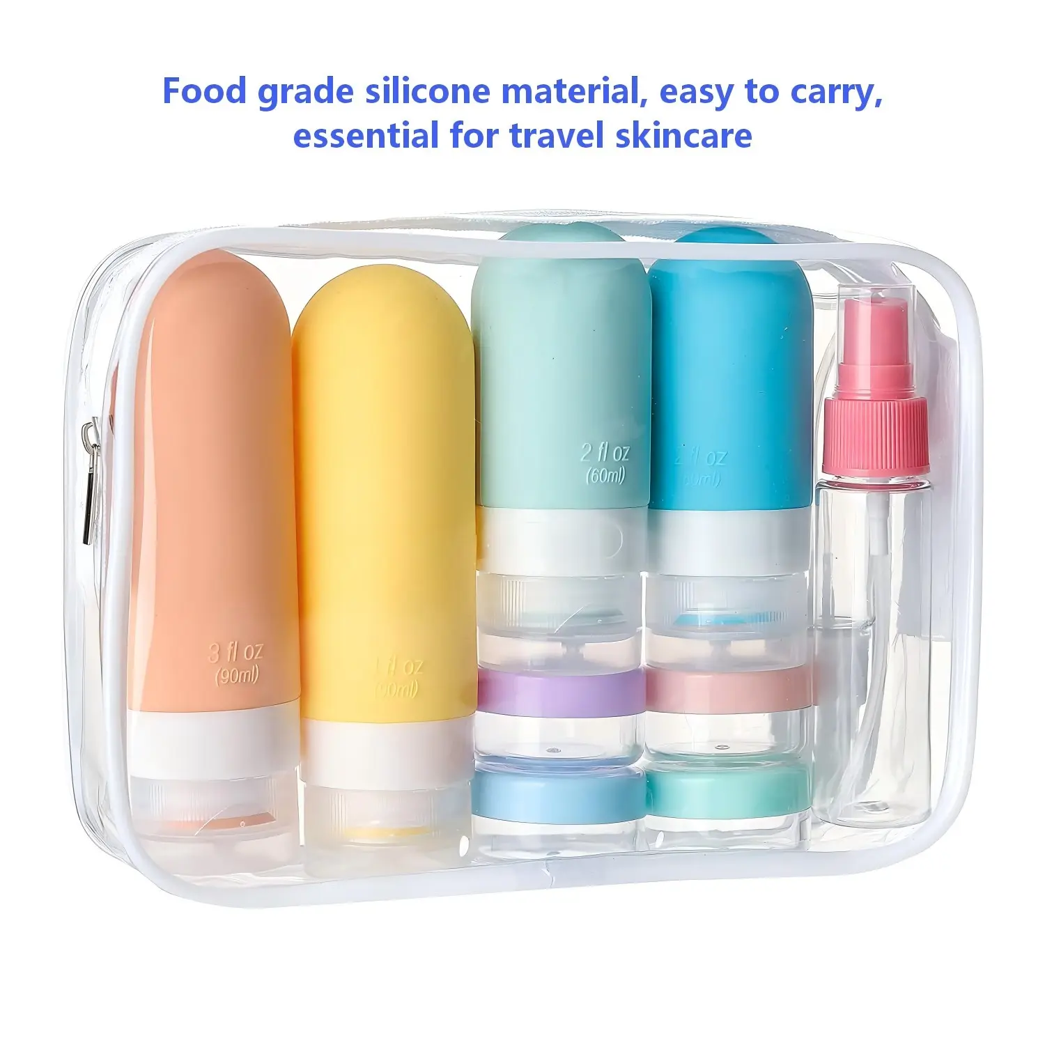 TSA Approved Silicone Travel Bottle Set Leakproof Refillable Toiletry Containers with Storage Bag & Bottle Rack