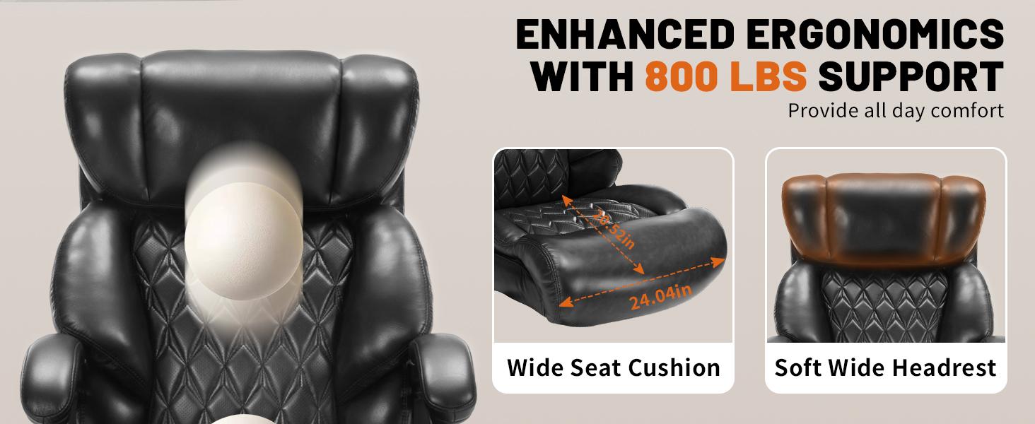 ARCH 800LBS Heavy Duty Office Chair & Massage Footrest Big & Tall Executive Chair with Adjustable Lumbar Support, PU Leather, Extra Wide Seat for Comfort