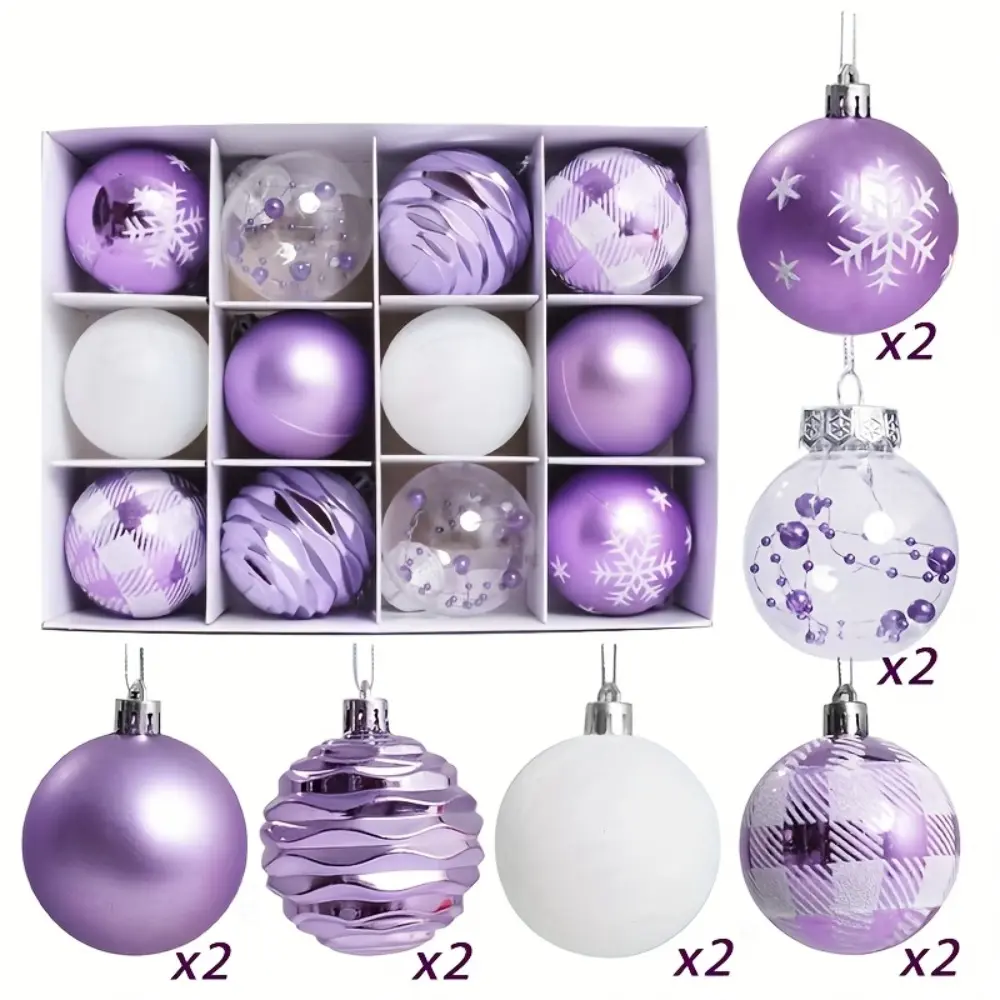 12pcs Irregular Painted Christmas Balls 6Cm Christmas Tree Decorations Hanging Ornaments Christmas Gift Box Home Decor