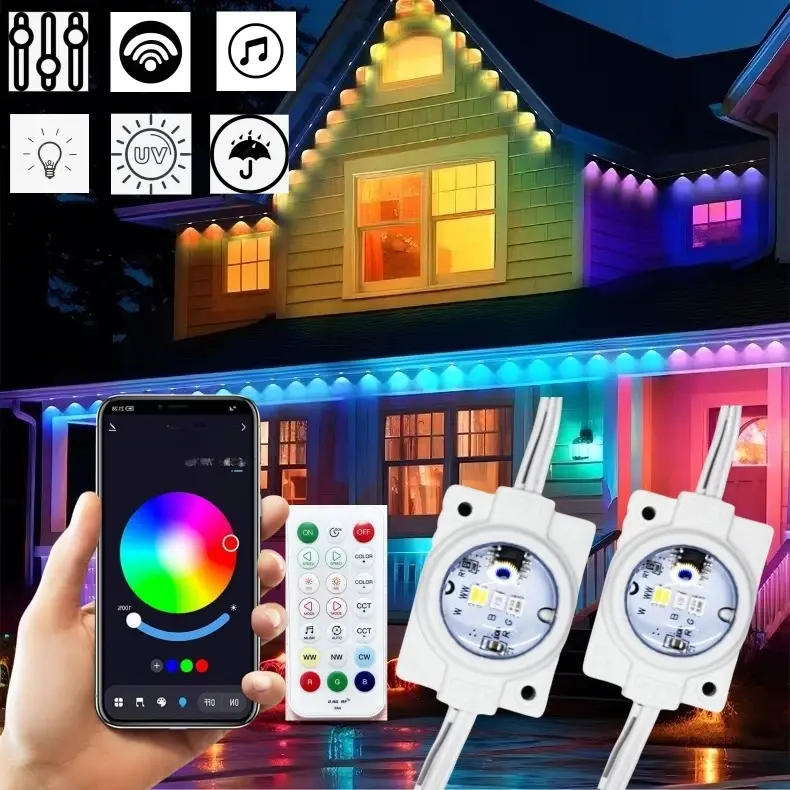 108FT Permanent Outdoor Eave Lights RGBW, Smart LED Gutter Lights for House with APP & Remote Control, IP65 Waterproof Exterior  Christmas Holiday Decoration, Music Sync, 72 LEDs