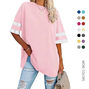 Danedvi Women's Soft Casual Oversized Cotton Streetwear Tee - Lady's Loose Half-Sleeve Round Neck Color Block Baggy Summer Tunic, Gifts for Women,summerwins,summeroutfits,vacationoutfits,beachoutfits