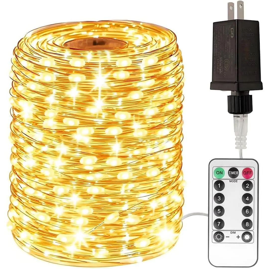 Plug in Fairy Lights 100FT 300 LED Waterproof Silver Wire LED Twinkle String Lights with Remote for Living Room Bedroom Patio Porch Garden Christmas Tree Wedding