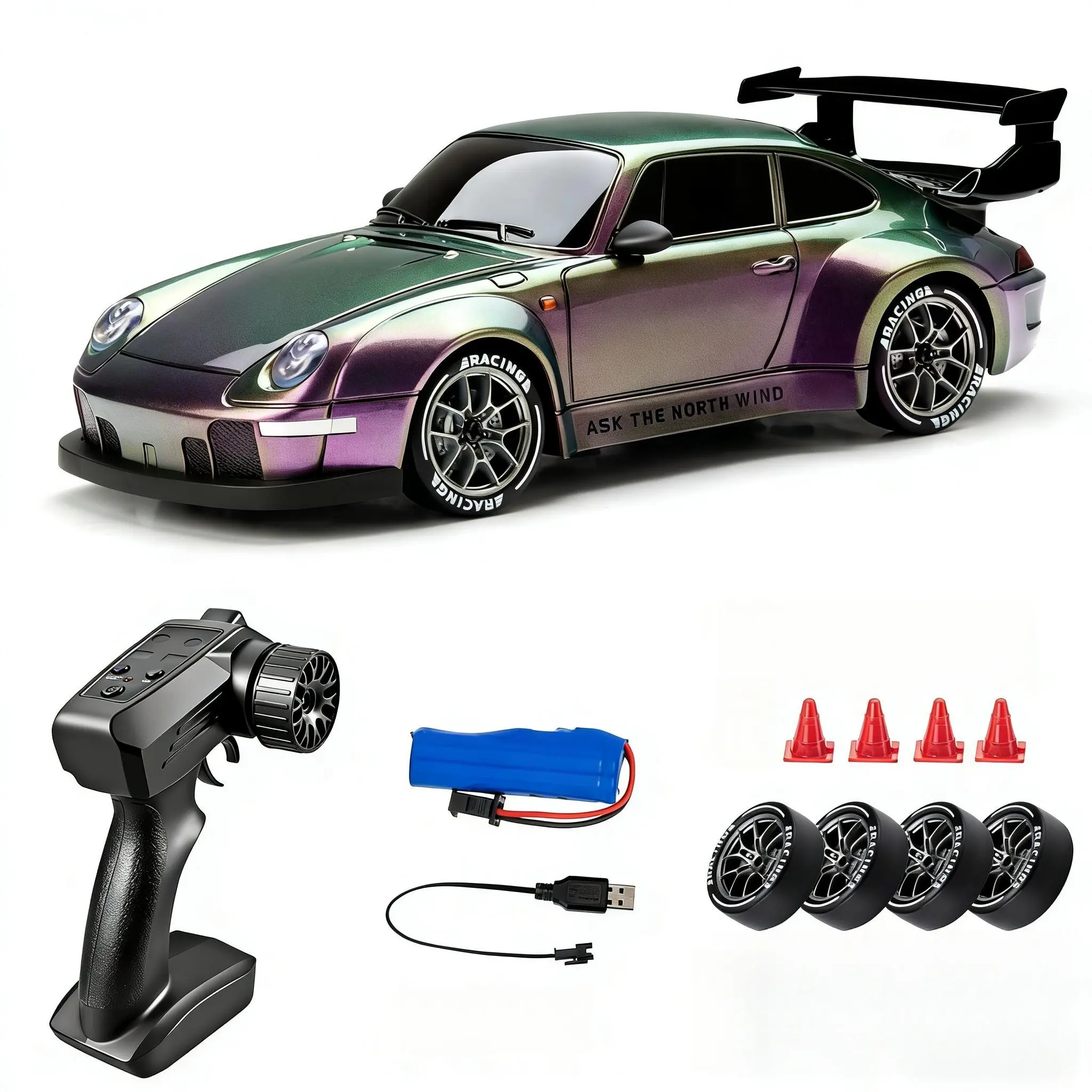 1:24 Scale High-Speed Remote Control Drift Car with Lights, Realistic Design, 2.4Ghz Remote control Racing Car, Rc Model Car, Birthday Gifts, with Drifting Wheels and 2 Rechargeable Batteries