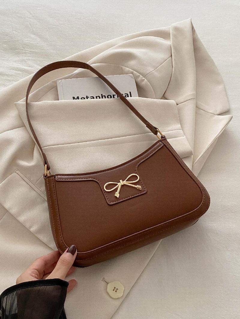 Women's Bow Decorated, Fashionable Solid Color for Daily Used, Casual Trendy Versatile High-quality Daily Commuting Bag Handbag Shoulder Purse