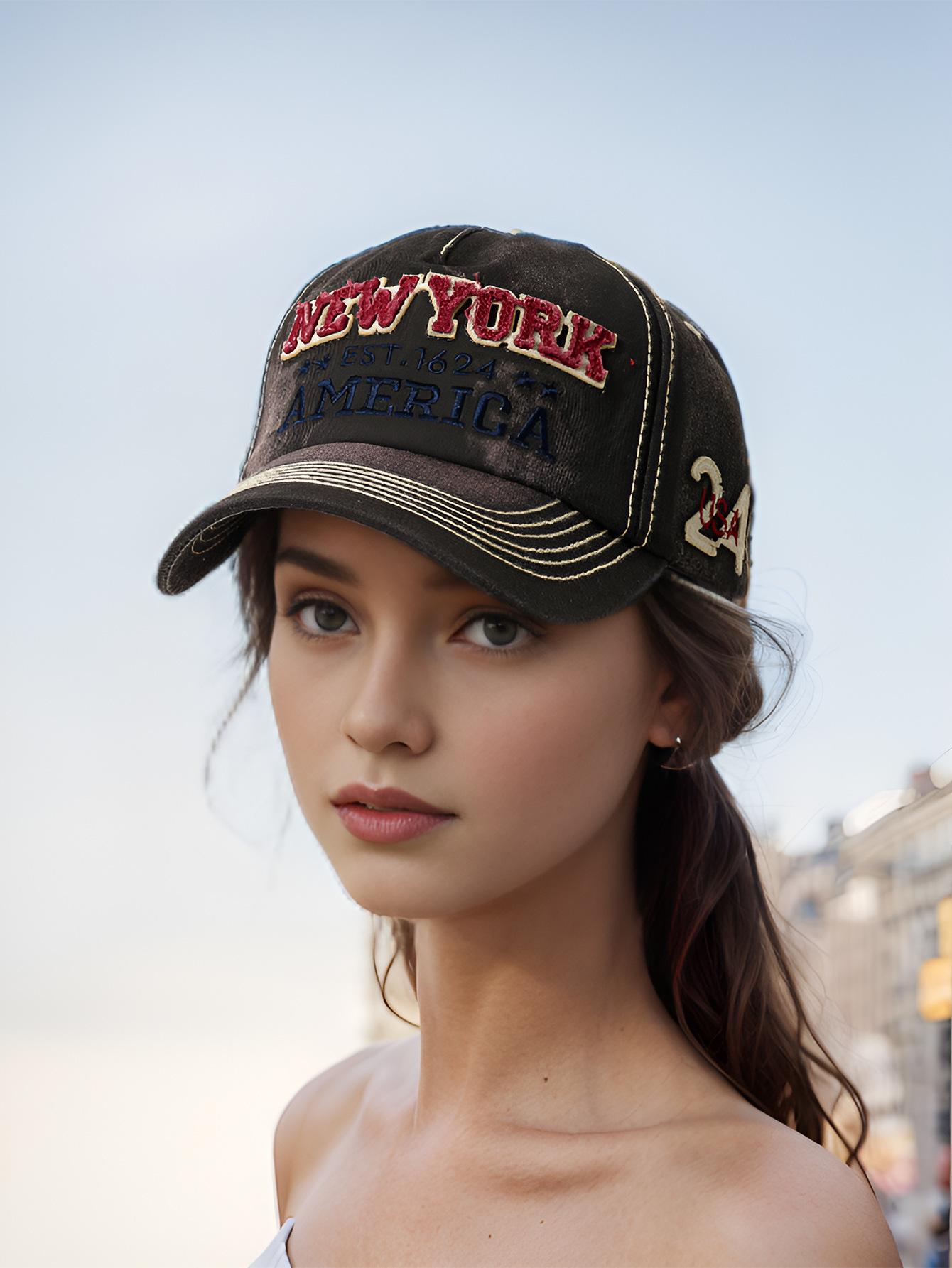 Unisex fashion baseball cap with NEW YORK letter embroidery, versatile for sun protection and cycling