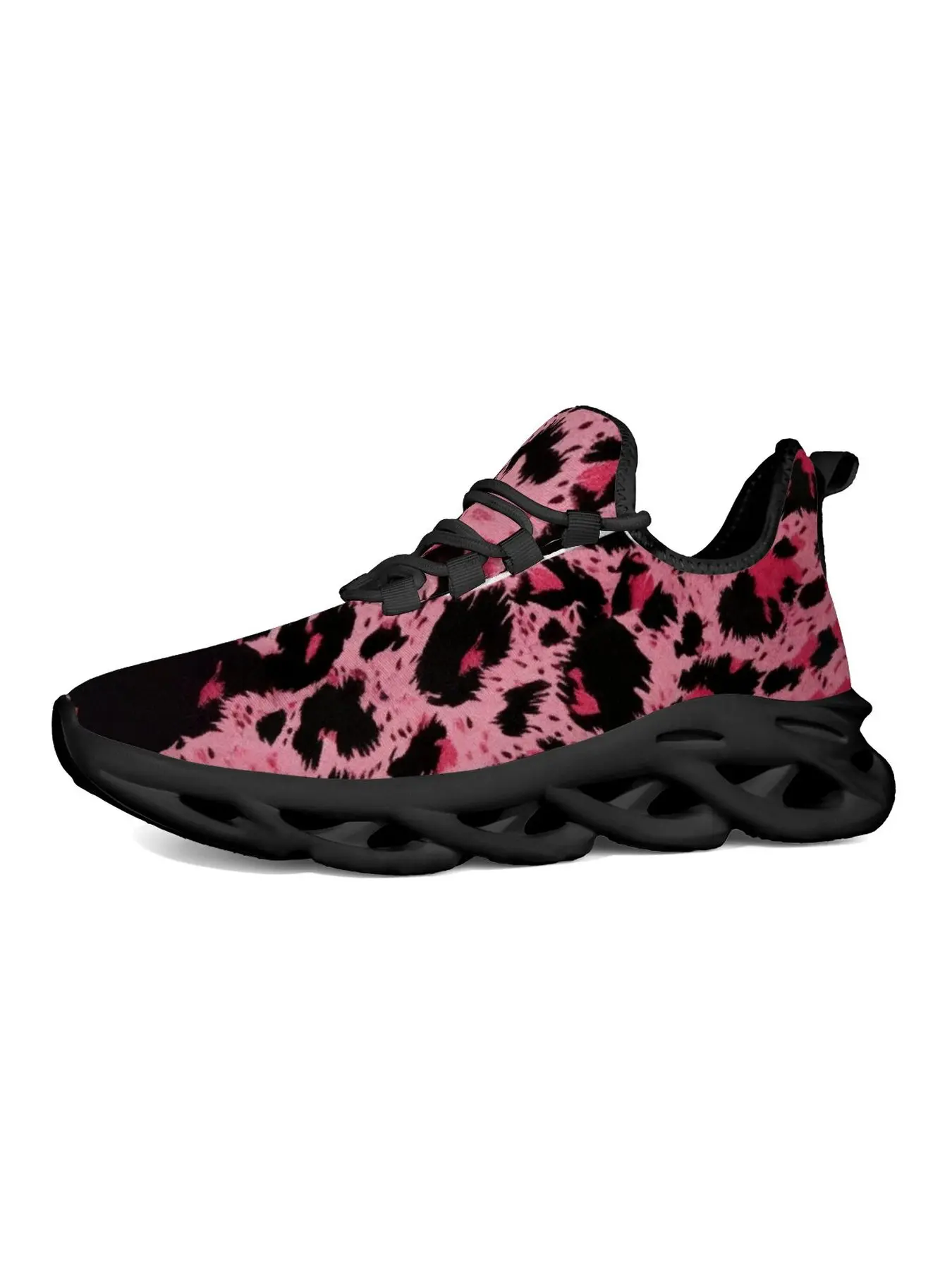 Trendy Pink Leopard Print Fashion Sneakers, Black Gradient Cheetah Animal Design Lightweight Breathable Running Shoes, White Thick Sole Casual Athletic Shoes Women