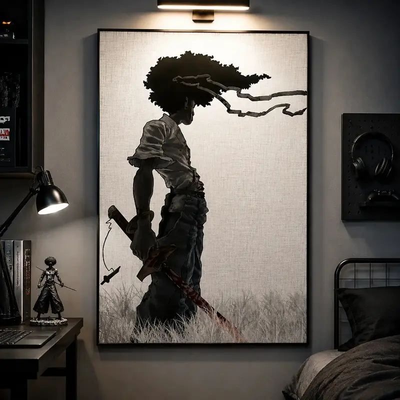 African Samurai Anime Poster, Room Aesthetic Wall Art, African American Anime Artwork, Samurai Canvas Print, Japanese Inspired Decor, Bedroom Gaming Room Wall Art, Modern Anime Poster, Otaku Room Decor, Samurai Art Gift