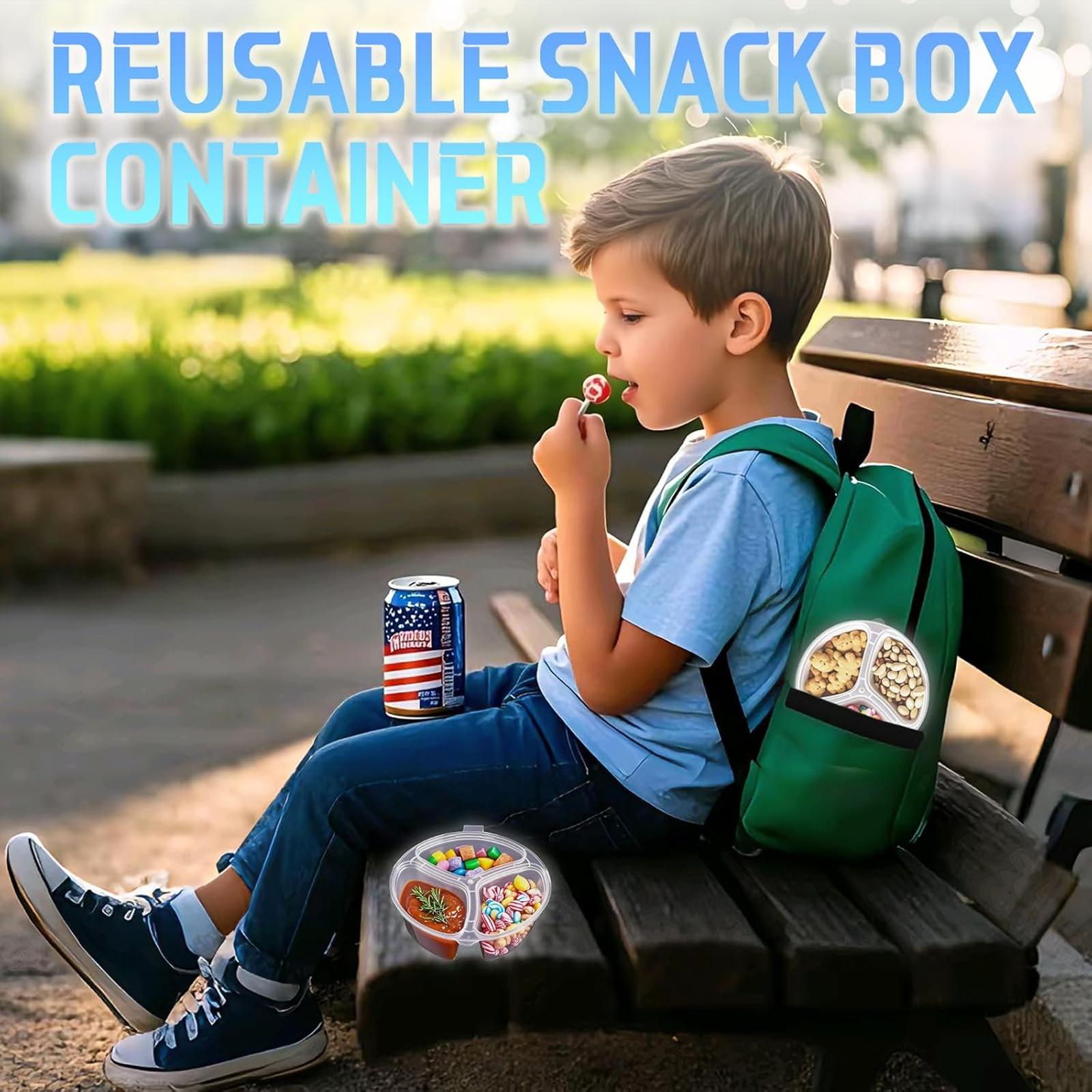 30/50pcs 3 Compartment Snack Containers, Reusable Sauce Dipping Containers, Stackable Lunch Box, Insulated Meal Prep Containers for Kids & Adults, Portable Food Storage, Snack Pack, Kitchen & Office Use Lids Utensils Clear