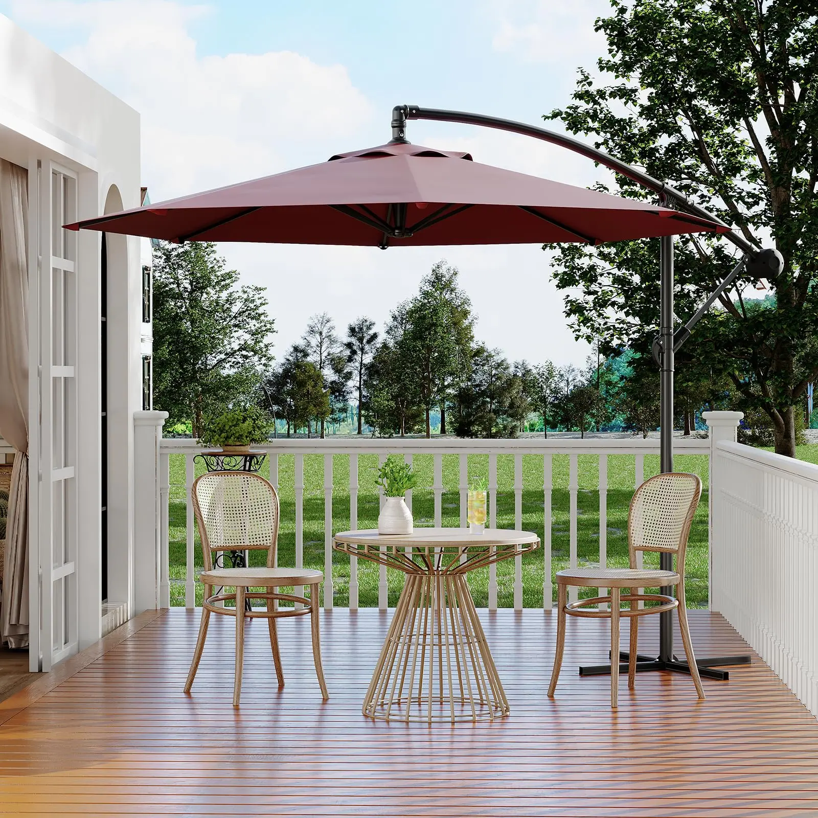 10FT UV Resistant Cantilever Patio Umbrella with Cross Base, Infinite Tilt Crank Offset Shade, Fade Resistant Easy Setup Outdoor Canopy for Deck Pool Garden Backyard