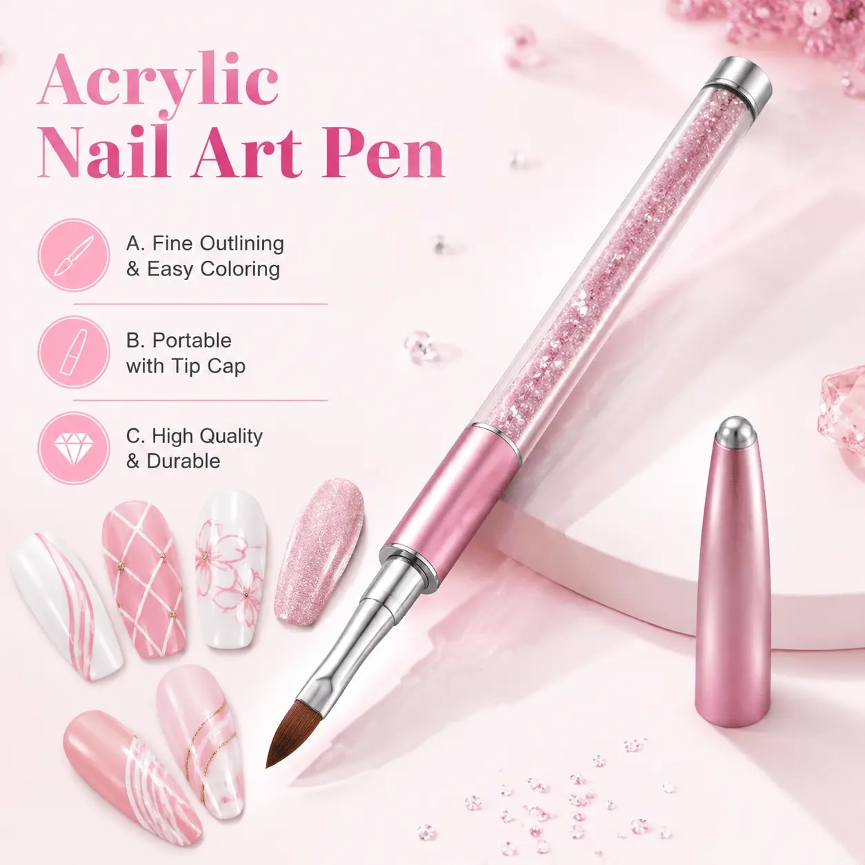 Professional Nail Art Gel Brush - Liner Brushes for Nails, Leak-Proof Fine Tip for Smooth Lines, Multi-Functional for Painting, Nail Art Drawing, Gems & Glitter. Anti-Slip Ergonomic Handle, DIY Tool Kit with Storage Box & Salon Solutions.