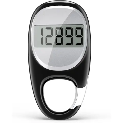 Non-Bluetooth Plastic Sporty 3D Pedometer with Tri-Axis Sensor, Step Accuracy, Innovative Carabiner Design, Pocket-Sized Walking Tracker for Belt/Pocket/Bag, Easy-to-Reset Black Device for Men’s Daily Walks