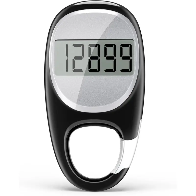 Non-Bluetooth Plastic Sporty 3D Pedometer with Tri-Axis Sensor, Step Accuracy, Innovative Carabiner Design, Pocket-Sized Walking Tracker for Belt/Pocket/Bag, Easy-to-Reset Black Device for Men’s Daily Walks