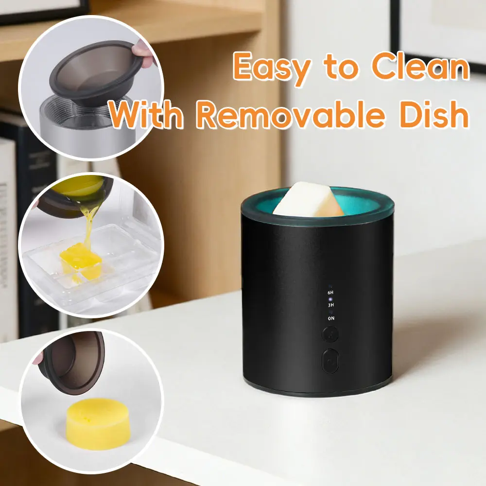 3cjd-nd-0003-black Aesthetic Electronic Compact Aromatherapy Wax Melt Heater Pot - Button Control Timer, Smooth Wipe Surface, Scented Oil Fragrance Freshener, Modern Multi-Color Home Decor, Daily Bathroom Use, Birthday Gift (Warms Atmosphere)
