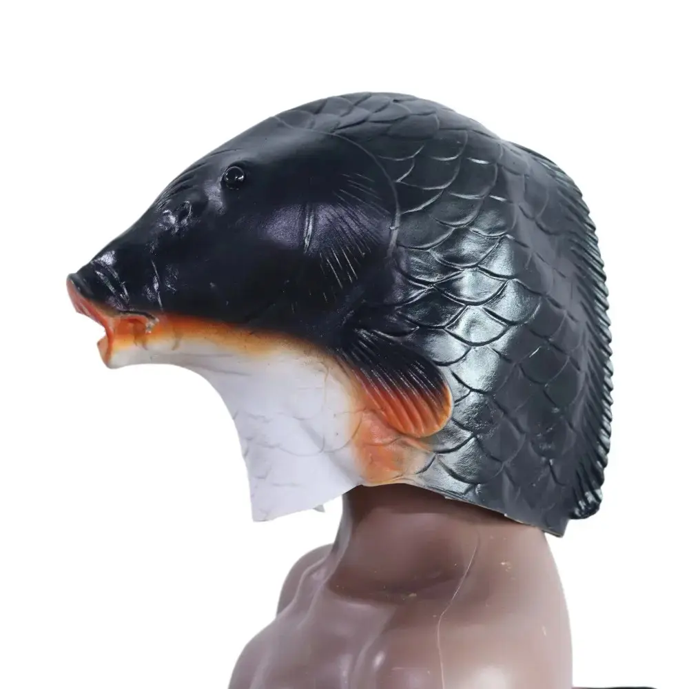 1 Piece Funny Simulation Fish Head Mask - 3D Fish Shape Design Latex Full Face Costume with Suction Cup Fixed Gill Plates and Expressive Eyes, Suitable for Halloween, Role Play Party - Novelty Props, Halloween Accessories, Whimsical Design