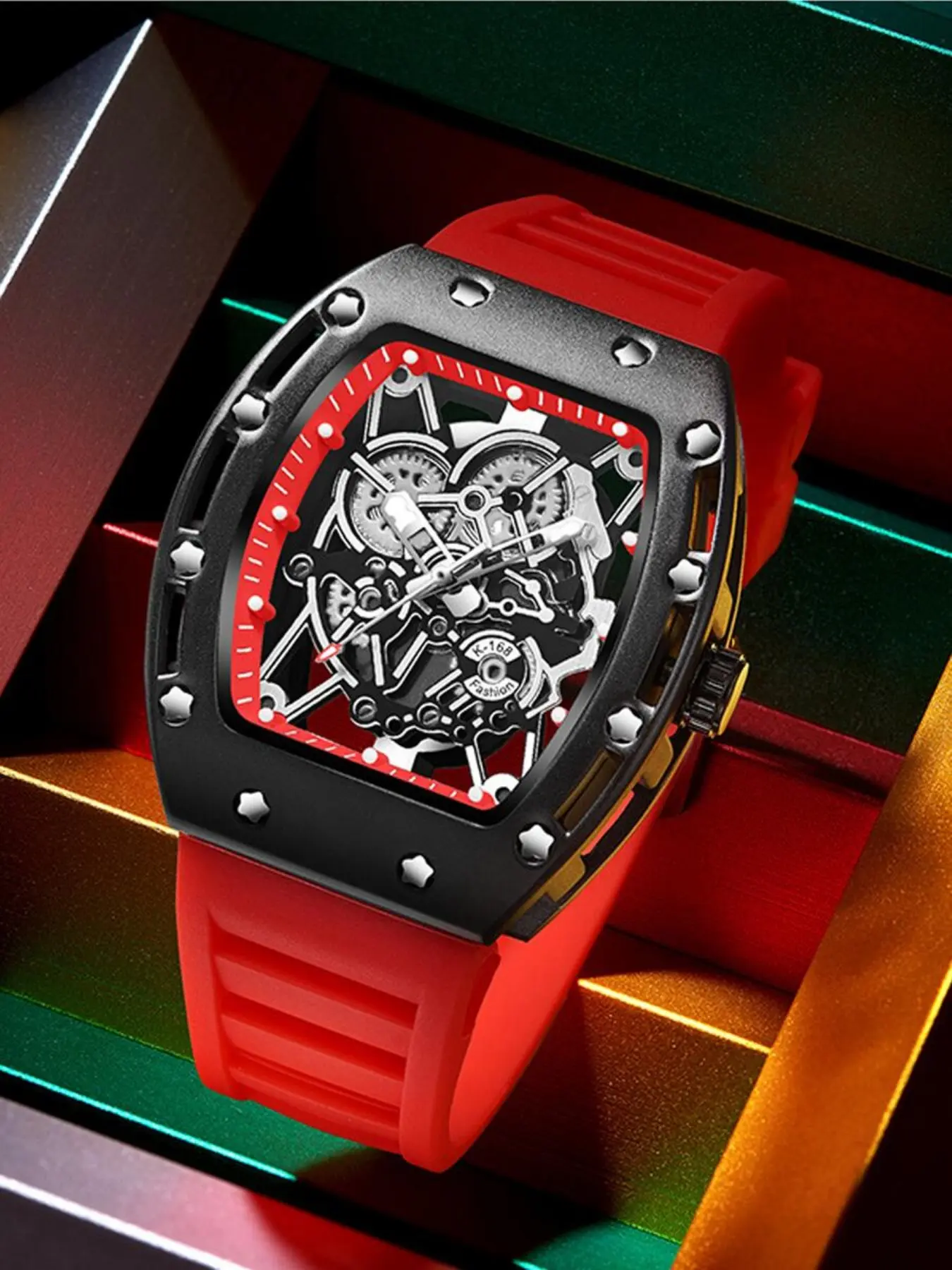New Men's Fashion Simple Watch, Silicone Strap Trendy Sports Watch, Barrel Cutout Night Light Quartz Watch, Perfect Gift for All Seasons