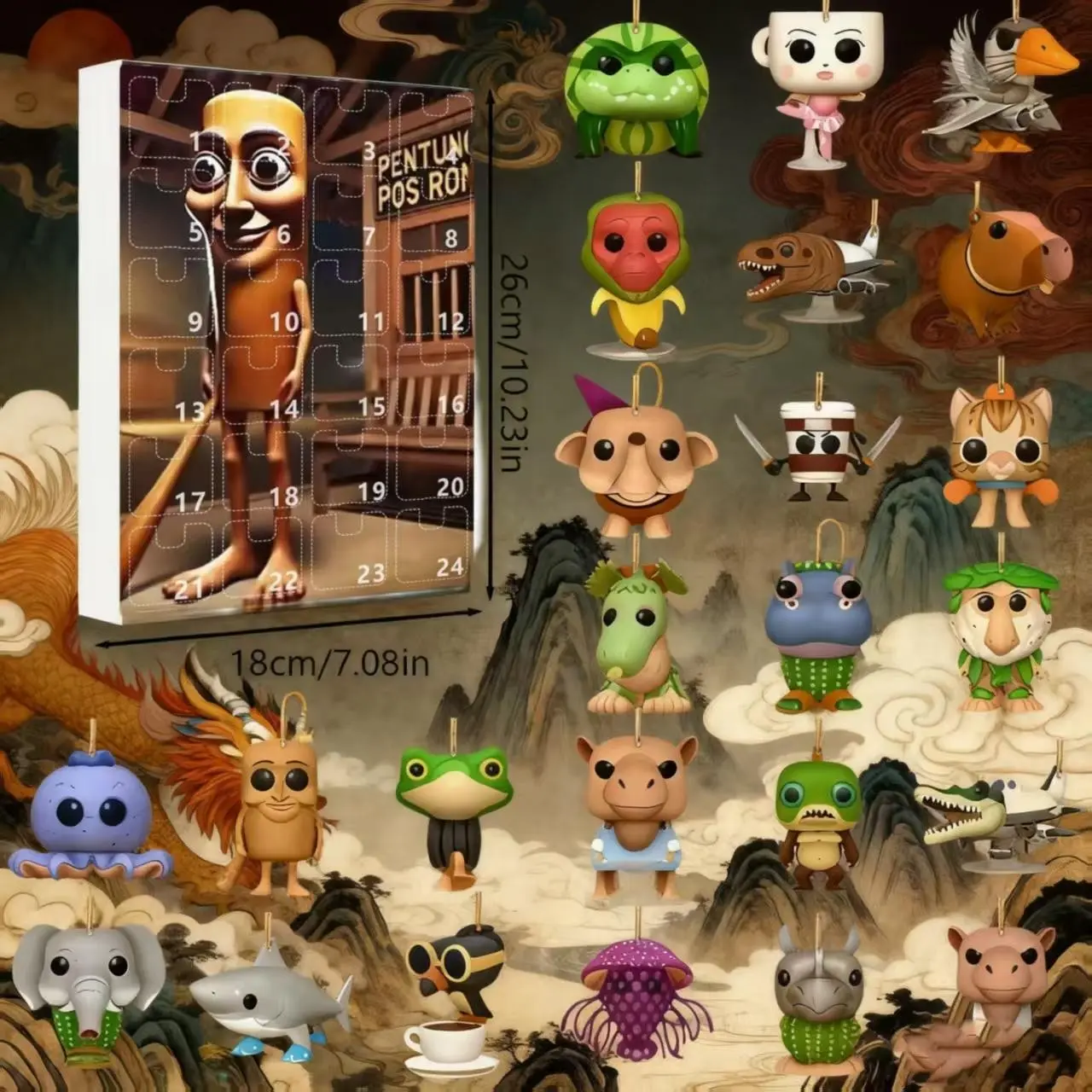 Italian Brainrot Christmas Advent Calendar 2026,24 Days Christmas Countdown Calendar with Brainrot Meme Shark Figures Toys ,Funny Animals,Unique Key Chain,Decorations Gifts for Fans Office Room Figurine Decor (24Pcs)
