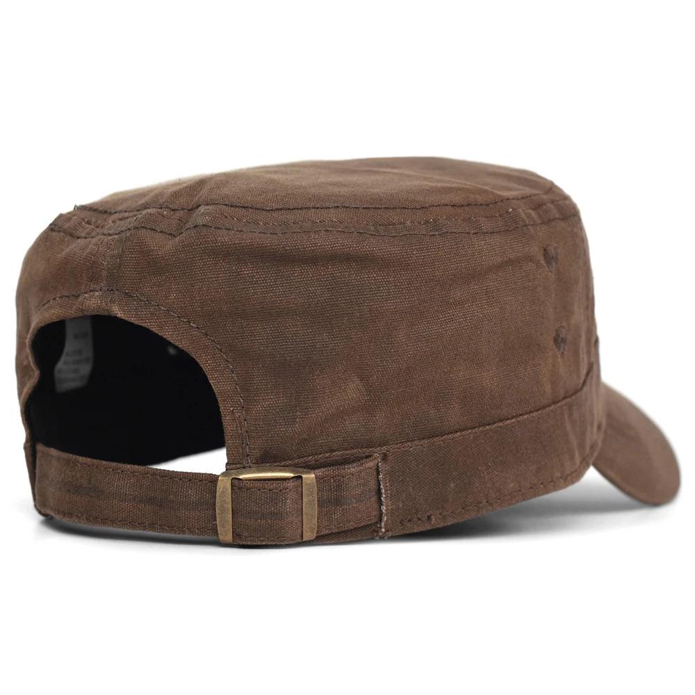 Waxed Canvas Cotton Military Caps Men Waterproof Cadet Army Cap Unique Design Vintage Flat Top Hat