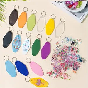 24-Piece DIY Keychain Set with Mixed Pattern DTF Wraps and Blank Hotel Style Key Tags for Custom Crafts