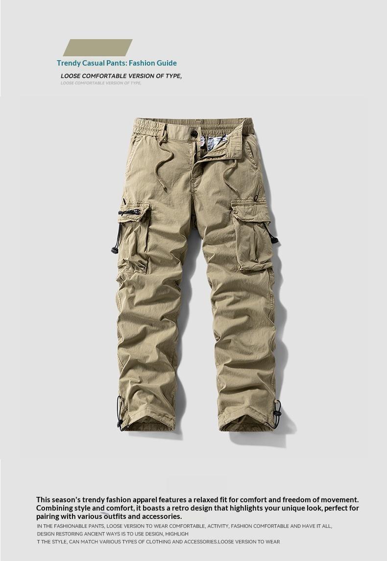 Washed Vintage Loose Tapered Work Pants- Classic Fit, Versatile for Work& Casual, Unique Vintage Wash Finish Menswear Man Trouser Pocket Beige Plain