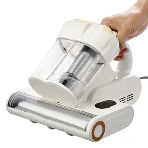 Corded White Handheld Mattress Vacuum Cleaner, 550W 18Kpa Powerful Suction, Dual Dust Bin, HEPA Filter, Heating Function, Ultrasound Technology, Cleaning Lights for Bed, Sofa