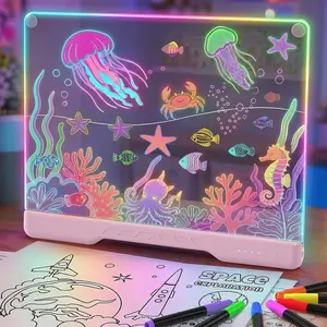 16" Rechargeable Doodle Glow LED Note Board, 4 Modes 7 Colors Neon Art Dry Erase Light Up Drawing Board with Built-in Stand & Hanging Chain, Drawing Pad for Kids Girls Teens (Pink)