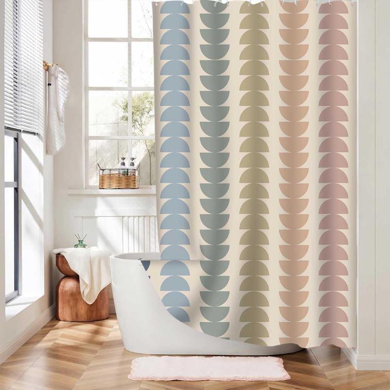 2D Flat 1Pc Rainbow Bohemian Arch Shower Curtain - High Quality Large Size 71X 71inch Pastel Pink Beige Blue Mint Green Turquoise Bathroom Decoration, Machine Washable with Grommet Top, Semi-Circular Rainbow Arch Window Design, Suitable for Bathtubs