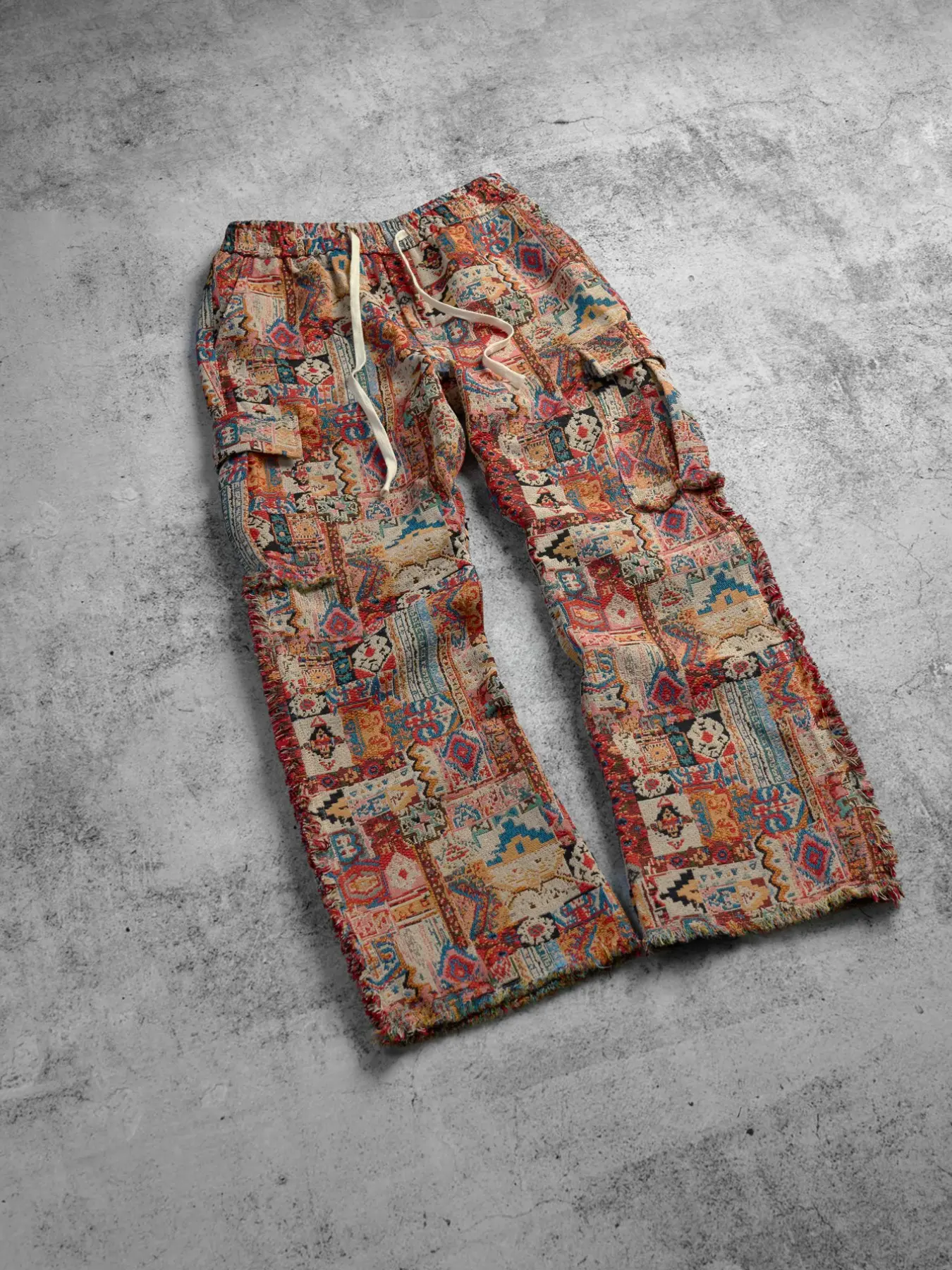 Men's Vintage Ethnic Pattern Pants, Drawstring Waist, Loose-Fit, All Seasons, Boho Style, Casual Daily Wear, Spring & Fall