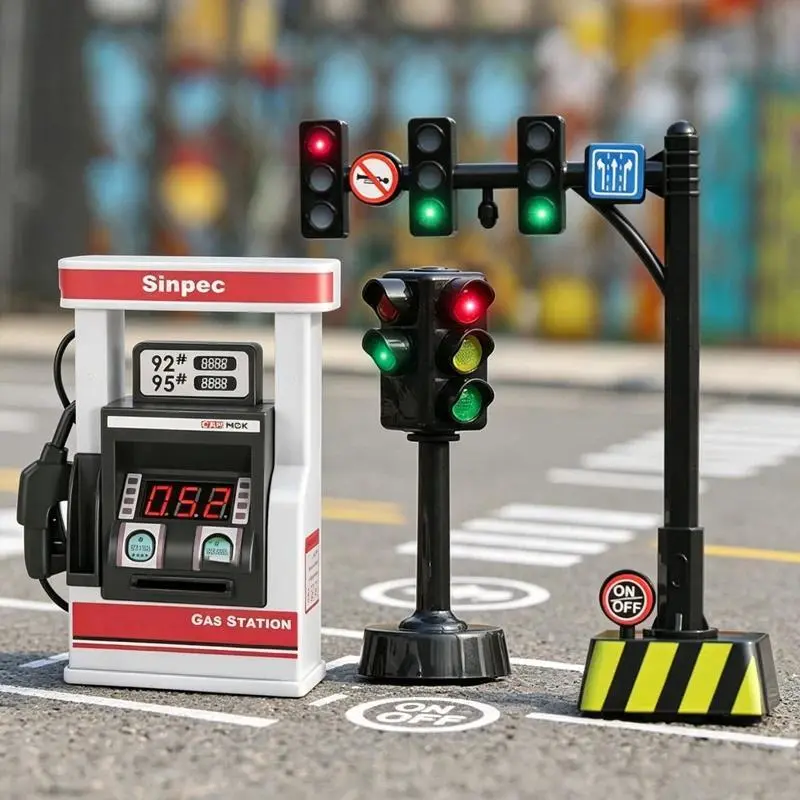 Safety Education Traffic Light Toy Traffic Signs and Crosswalk Light Signal Toys Signpost Barrier Speed Limit Indicator Warning