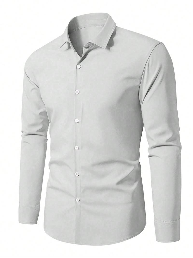 Men's Solid Long Sleeve Dress Shirt, Business Formal Shirt for Work Office, Fashion Classic Wrinkle-resistant Shirt for Men