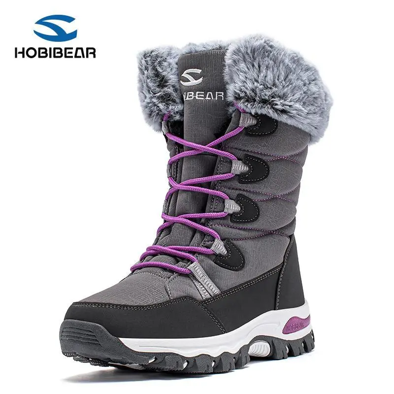 HOBIBEAR  Snow Boots, Waterproof Insulated Winter Footwear, Mid-Calf Lace-Up with Faux Fur Lining, Cushioned Footbed and All Weather Grip, Reinforced