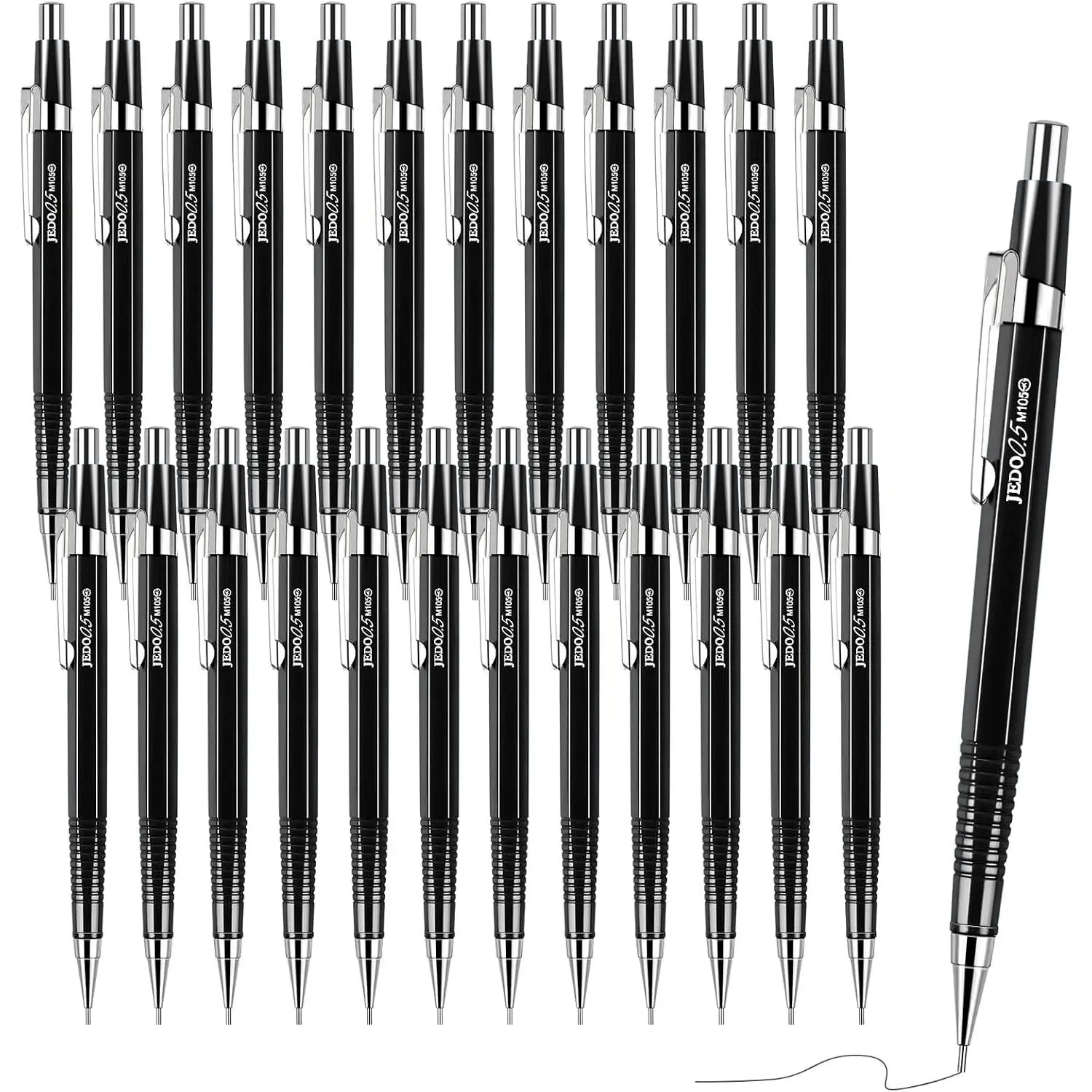 24-Count Black 0.5mm Mechanical Pencils for Students, Office Use | Metal Penpoint, ABS Shell, Retractable Tip, Smooth Write, with Refills for Writing, Drawing