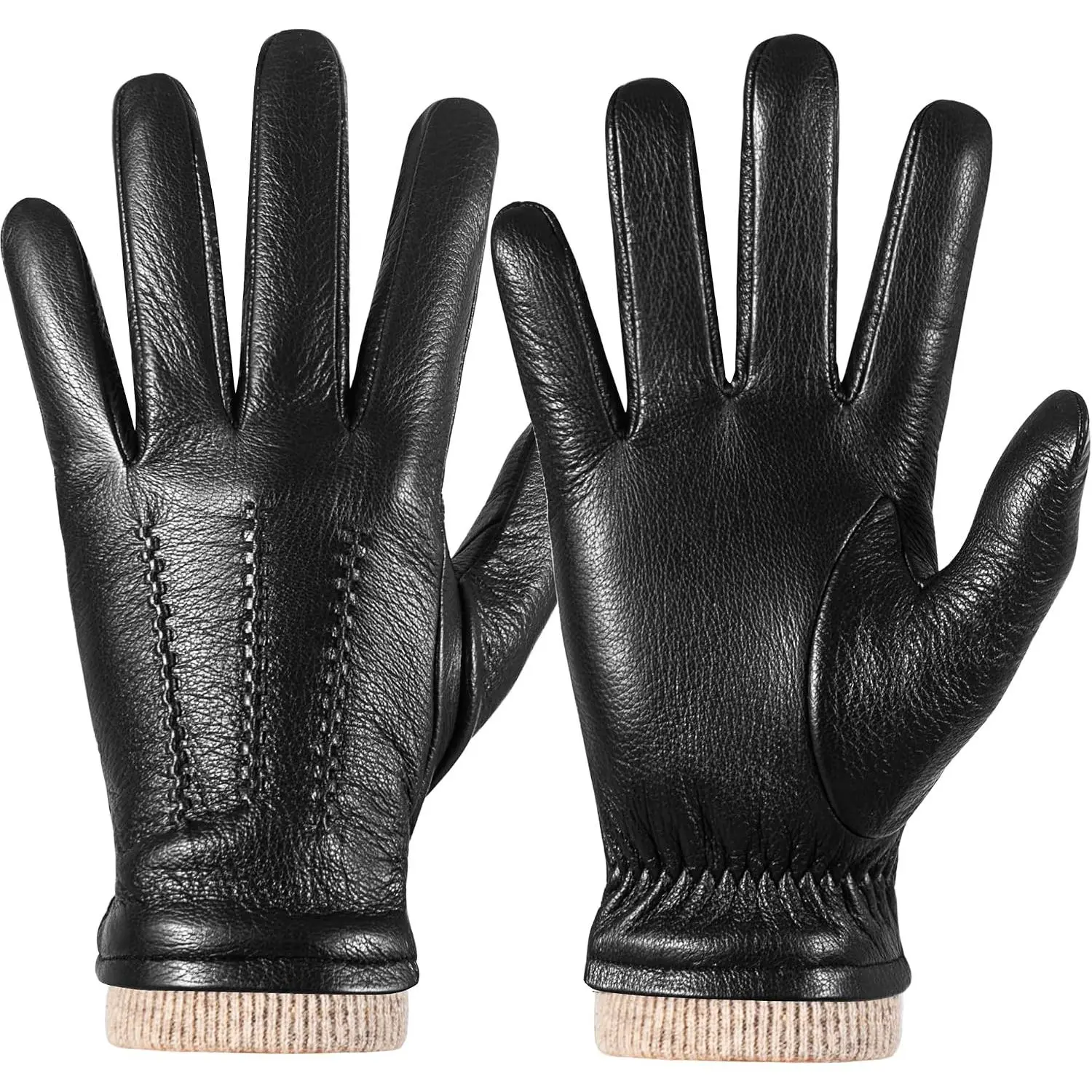 Winter Fashion Genuine Leather Gloves for Men Cashmere Warm Lined Touchscreen Texting Driving Gloves