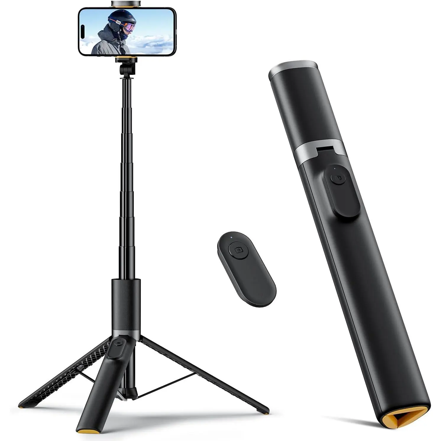 63" Cellphone Selfie Stick Tripod - 2-in-1 Adjustable Compact Detachable Smartphone Stand with Remote, Compatible with iOS/Android, Mobile Phone Accessories