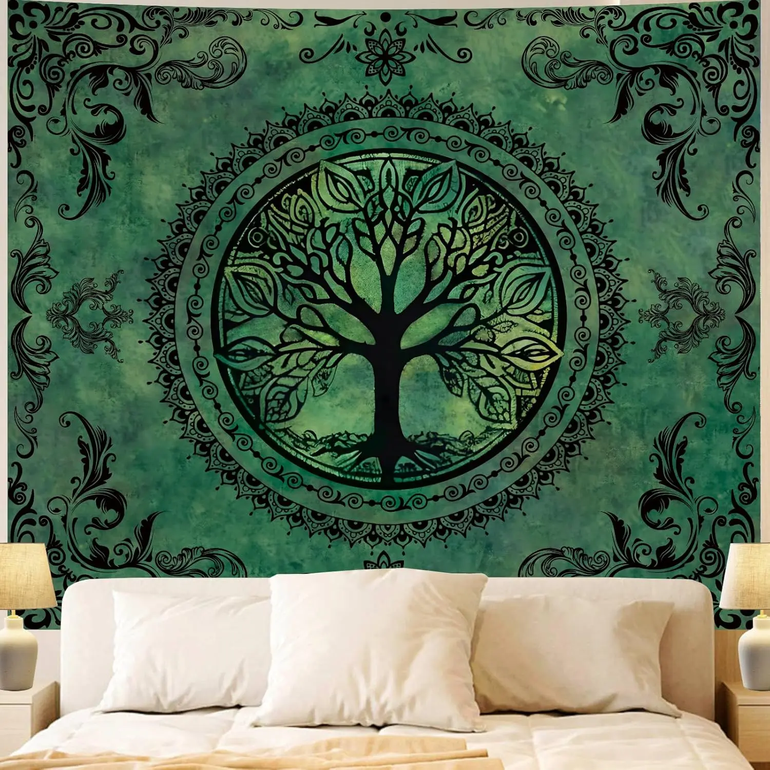 Apdidl Green Nature Tapestry for Bedroom Aesthetic, Hippie Ceiling Tree of Life Decor Tapestries Wall Hanging, Boho Bohemian Mandala y2k Art Backdrop for Dorm Living Room,hank