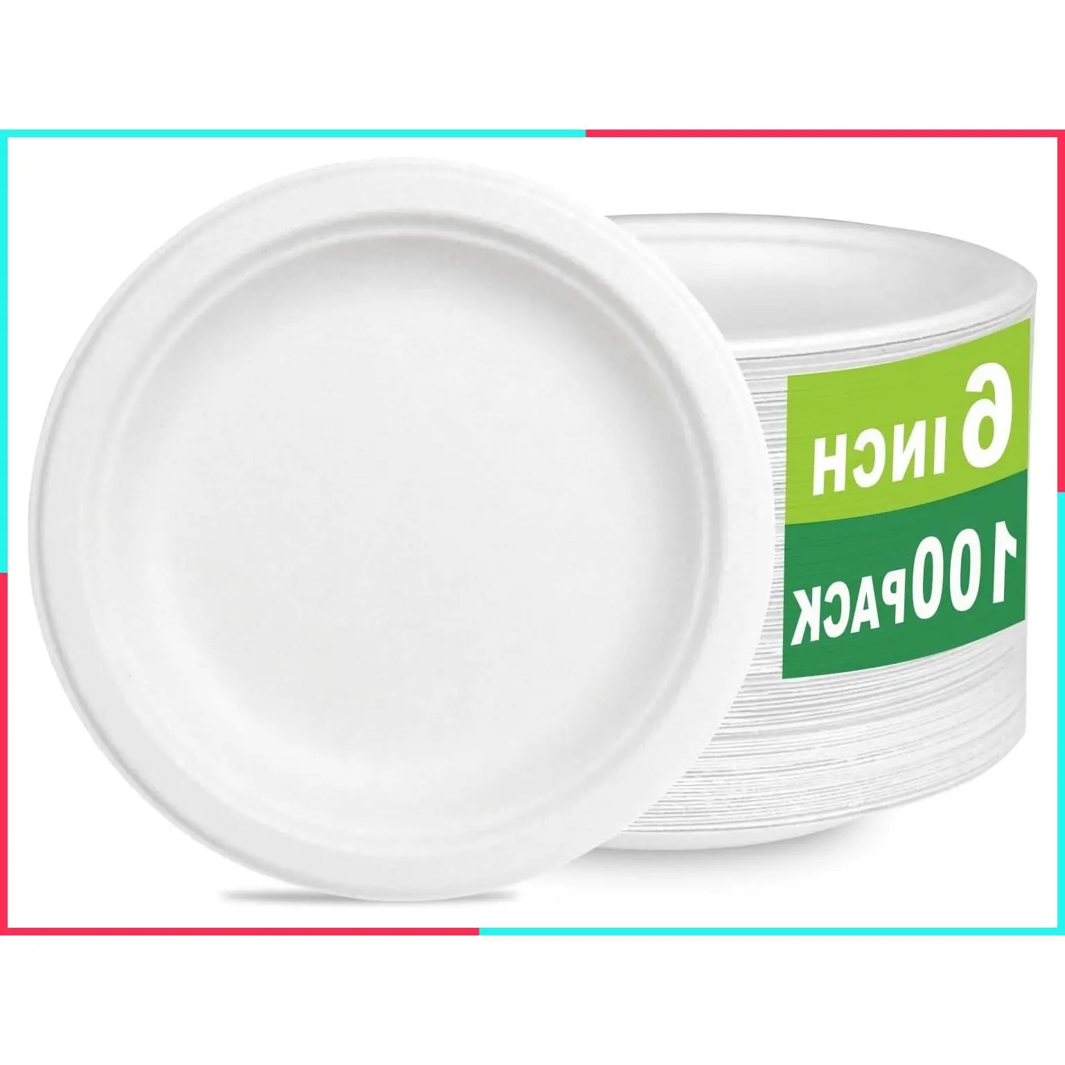 6 Inch Small Compostable Dessert Plates, 100 Count Heavy-Duty Sugarcane/Bagasse and Bamboo Fiber Biodegradable Disposable Paper Plates