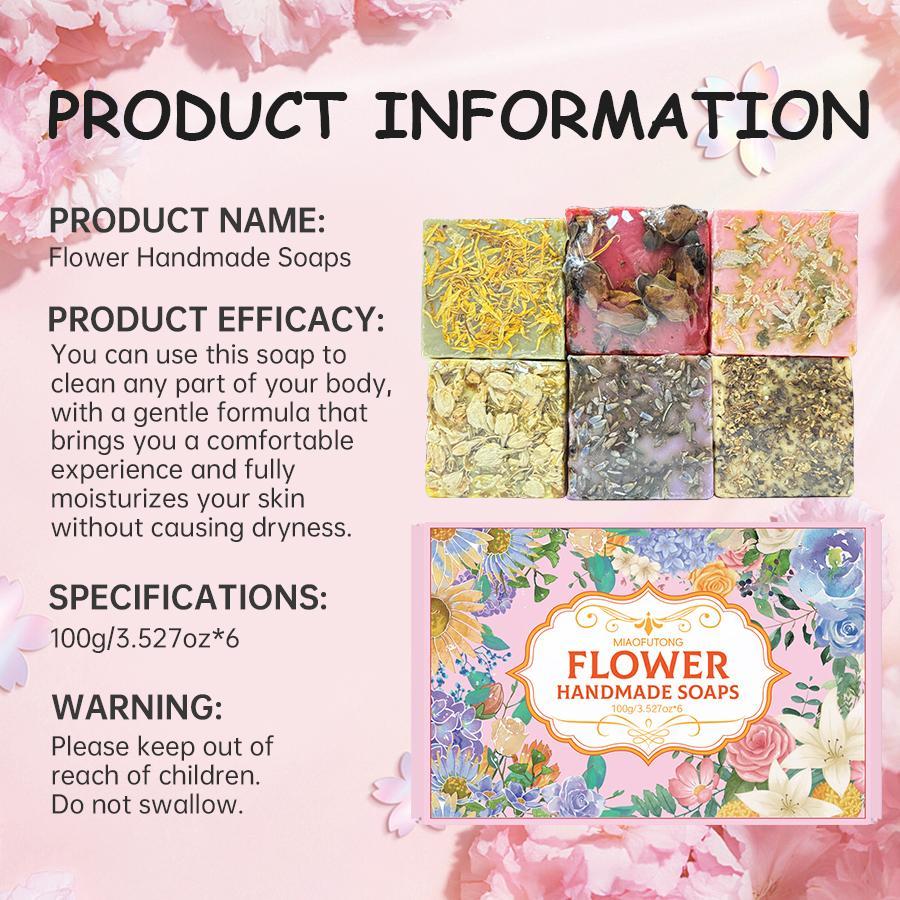 Flower Soap Set, 6 Counts/box Handmade Scented Soap, Moisturizing Soap for Showering, Washing Face, and Bathing, Body Wash & Cleansers