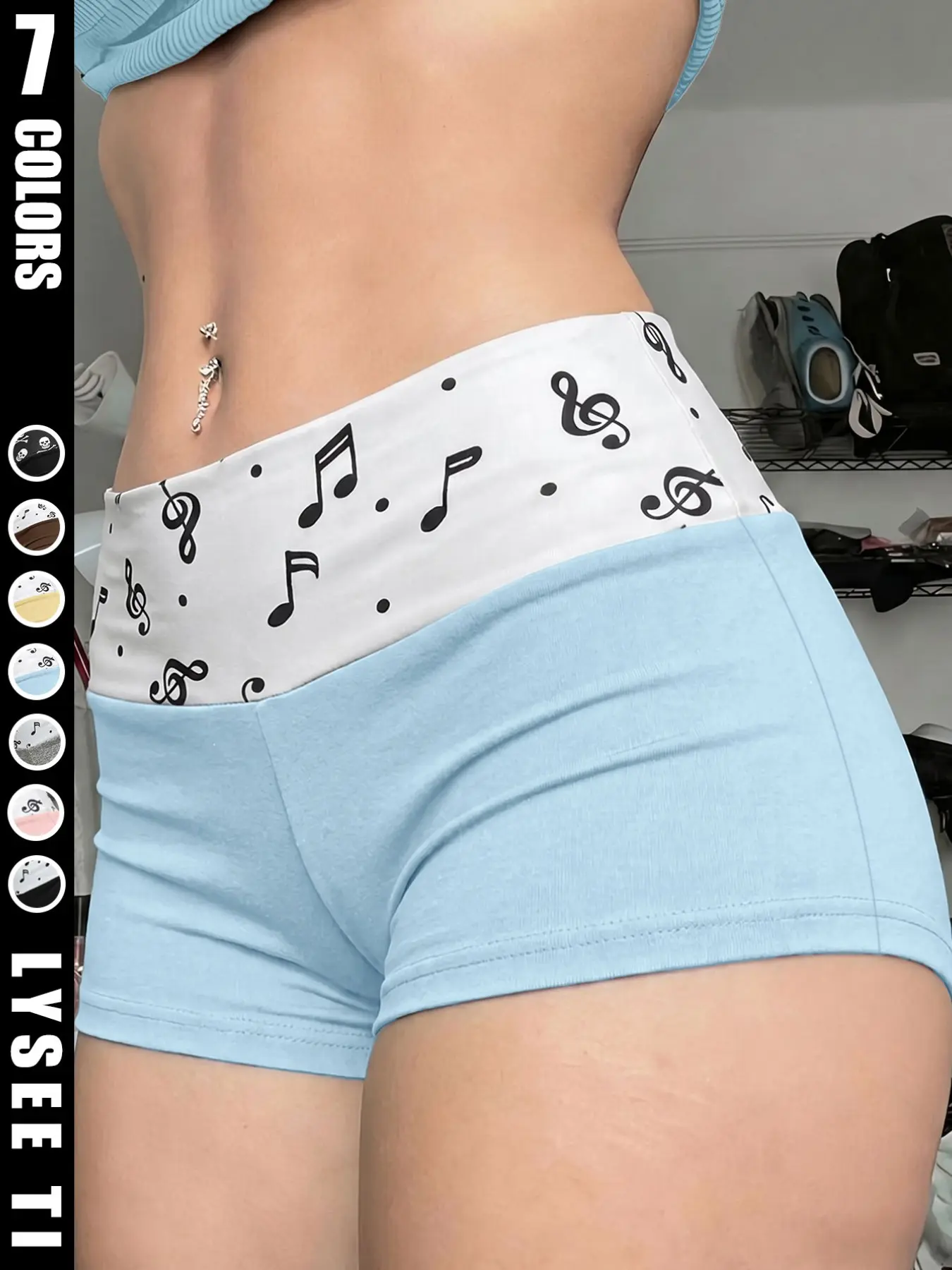 Music Note Print Y2k Aesthetic Summer Spring Summer Music Festival Summer Bottoms Music Note Print Foldover Waist Ultra Low Rise Super Short Mini Shorts