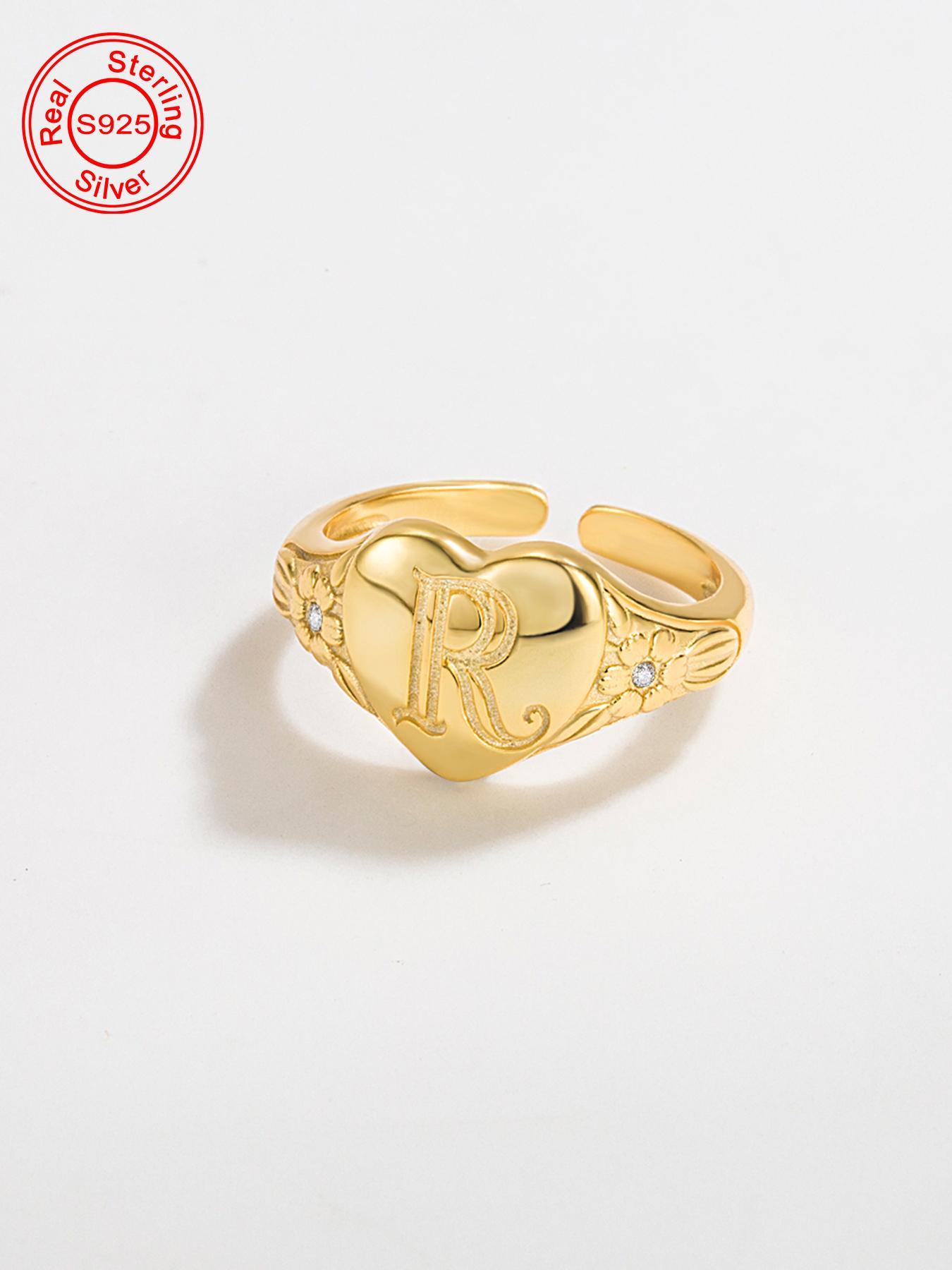 S925 Sterling Silver Fashion R Letter Design Cuff Ring, New Style Simple Jewelry for Women, Trendy All-match & Exquisite Jewelry for Birthday Gift, Alphabet Design Ring