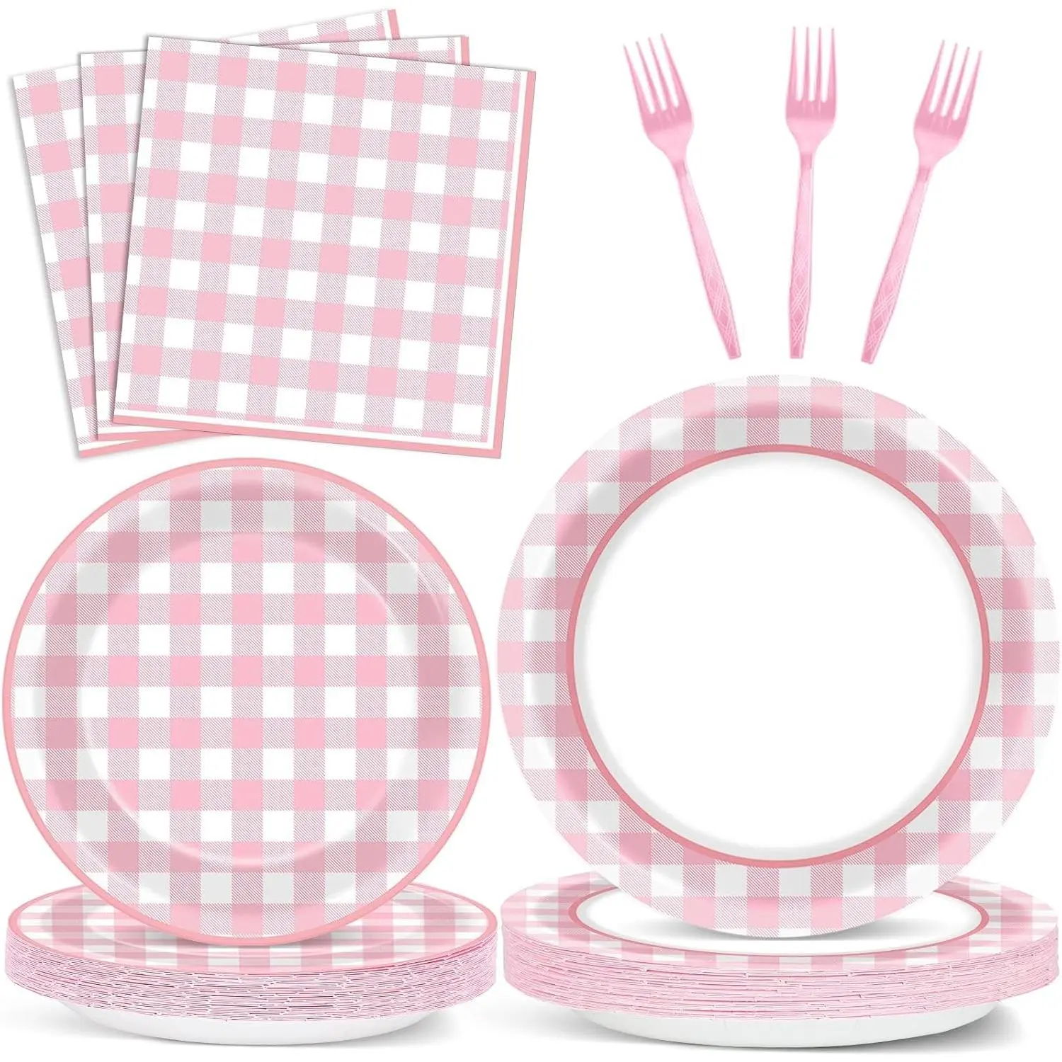 Disposable Checkered Dinnerware Set (200-Count, Serves 50 Guests) - 9" Grade Paper Plates, Outdoor Supplies for Girls' Parties, Birthday Events, Picnic Gatherings