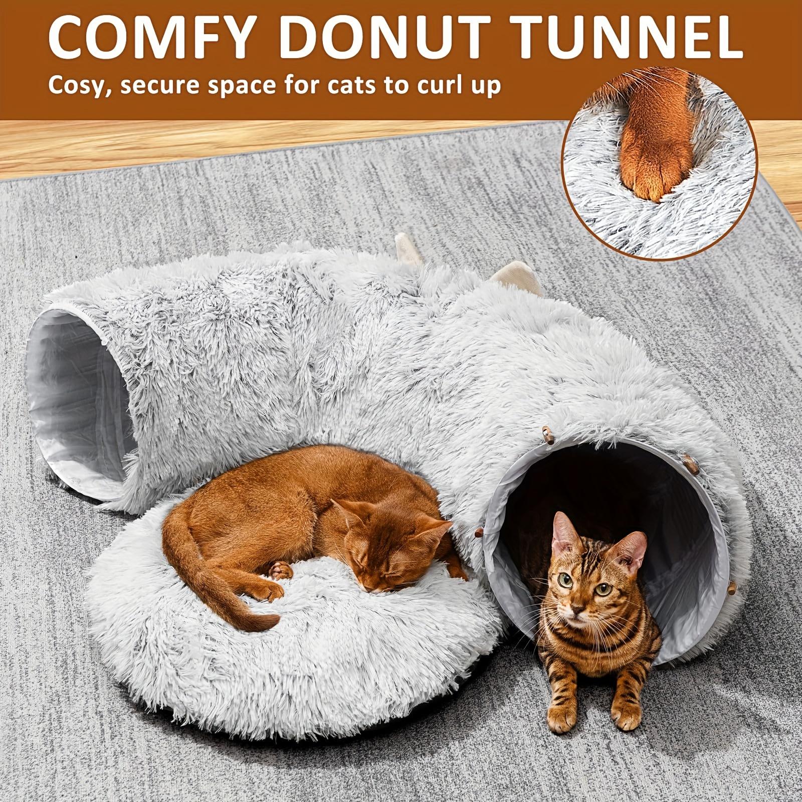 Christmas Gift Cat Tunnel with Cat Bed, Suitable for Indoor Cats, Soft Plush Peeping Cat Hole, Donut Tunnel, Multi-functional Cat Amusement Park Toy Hiding Place, Suitable for Small, Medium And Large Cats, Kittens, Rabbits, with A Pet Scarf